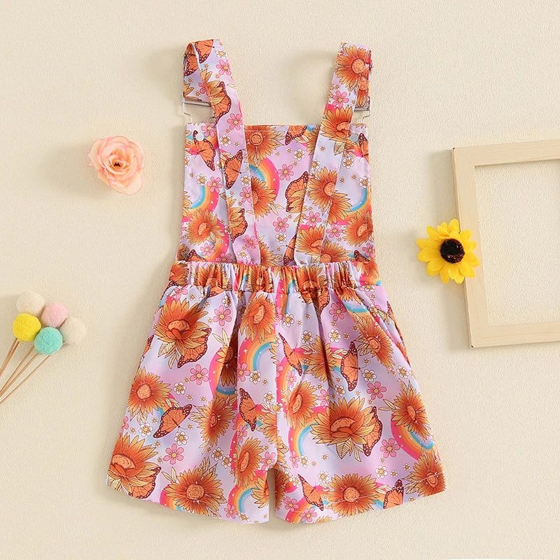 Peony, Sunflowers & Rainbow Print Dungarees