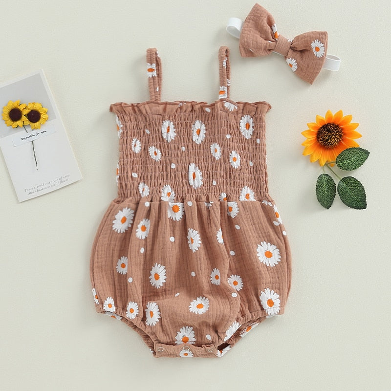 Daisy Print Bandage Romper & Headband