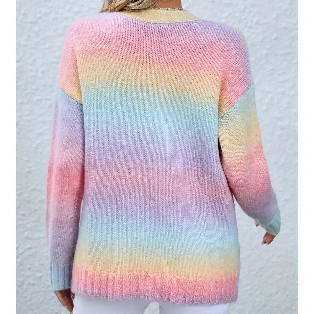 Women's Pastel Ombre Rainbow Cardigan