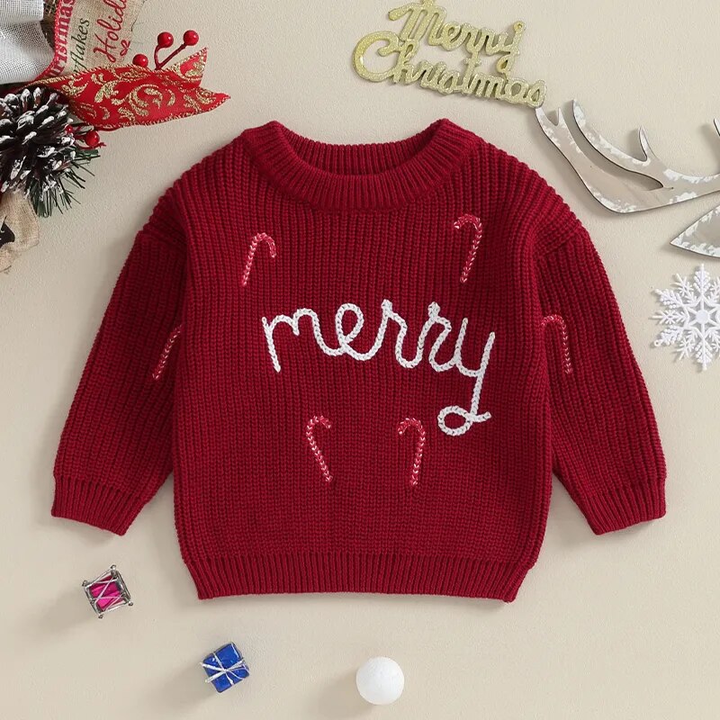 Merry Candy Cane Embroidery Pullover