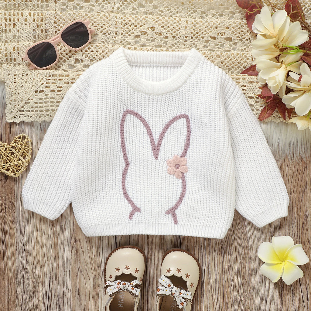 Embroidery Bunny Daisy Knit Pullover