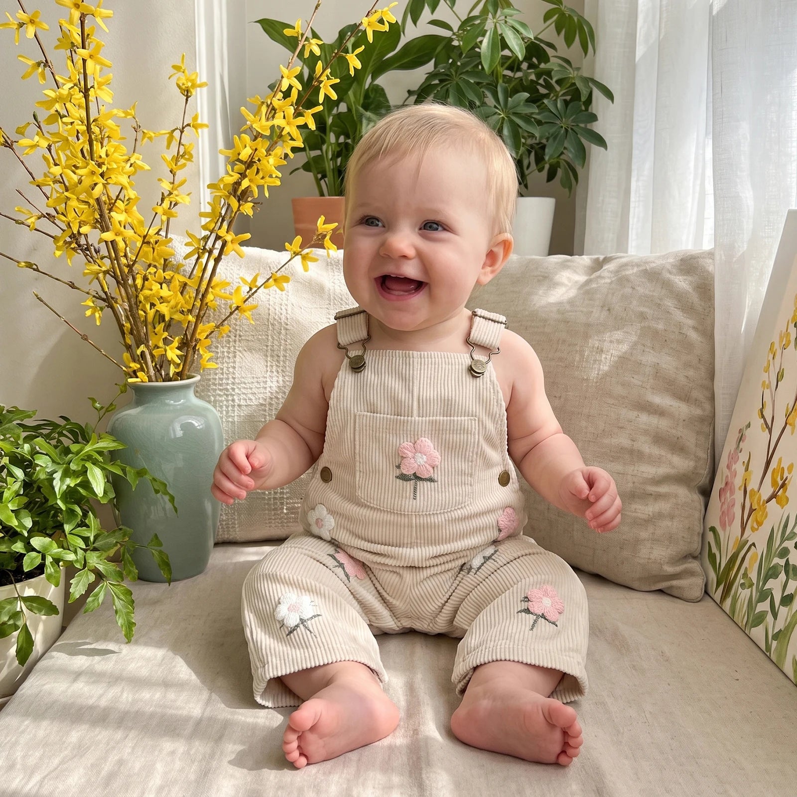 Flower Power Embroidery Corduroy Dungarees