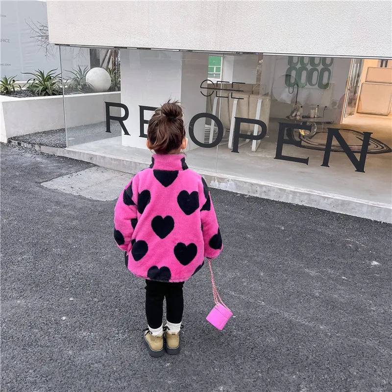 Pink & Black Heart Fleece Coat