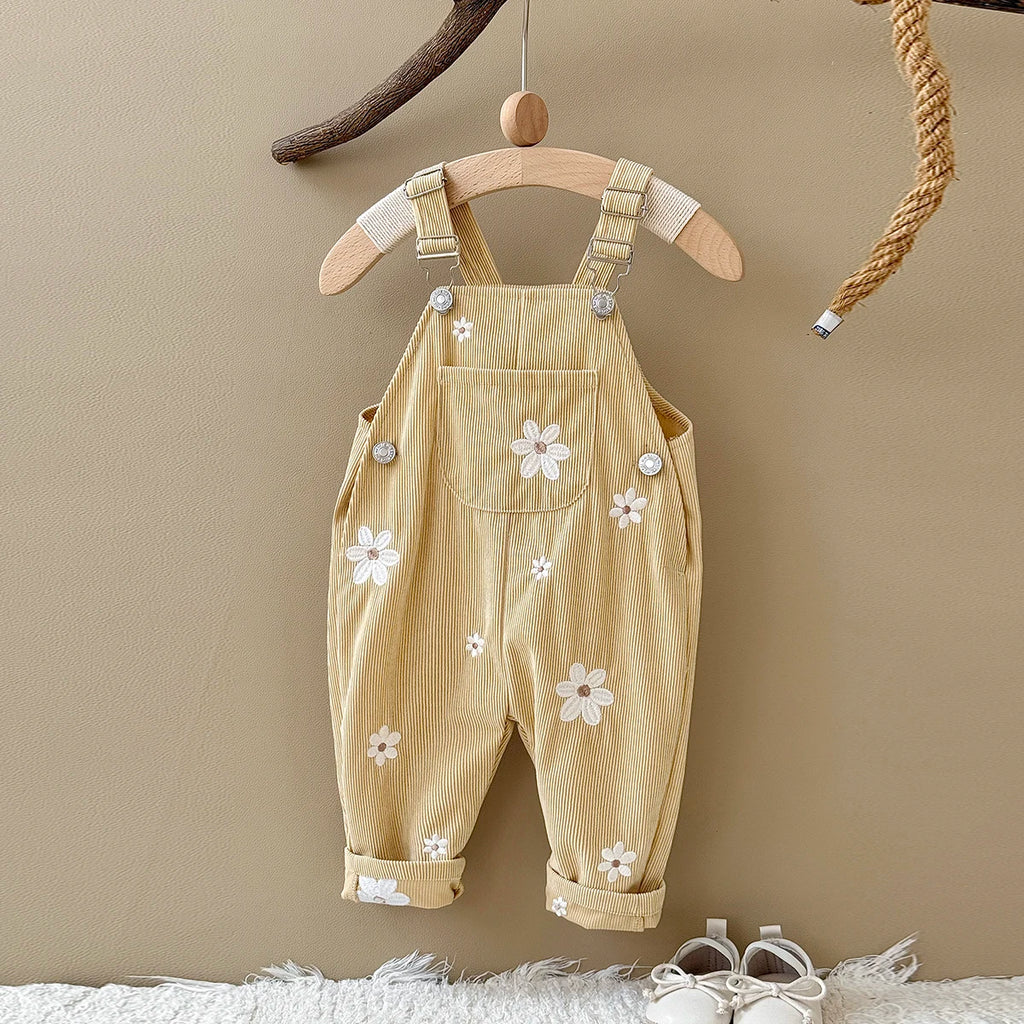 Corduroy Daisy Embroidery Dungarees