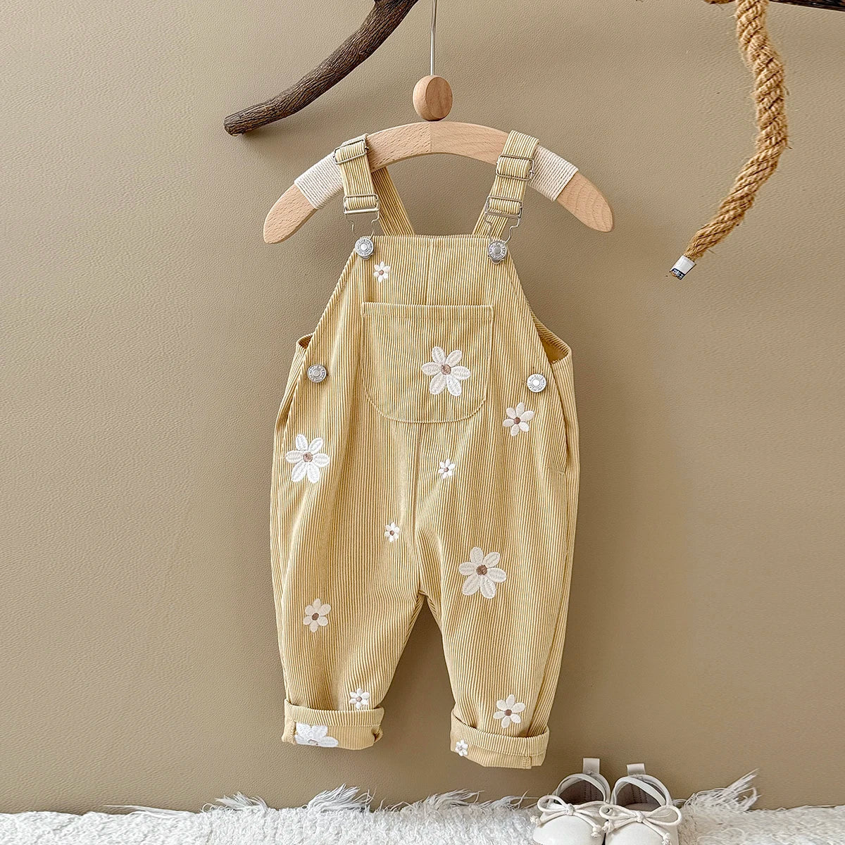 Corduroy Daisy Embroidery Dungarees