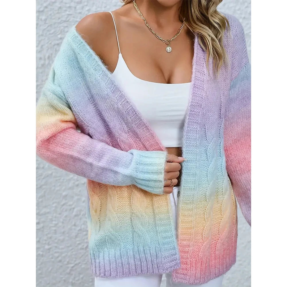 Women's Pastel Ombre Rainbow Cardigan