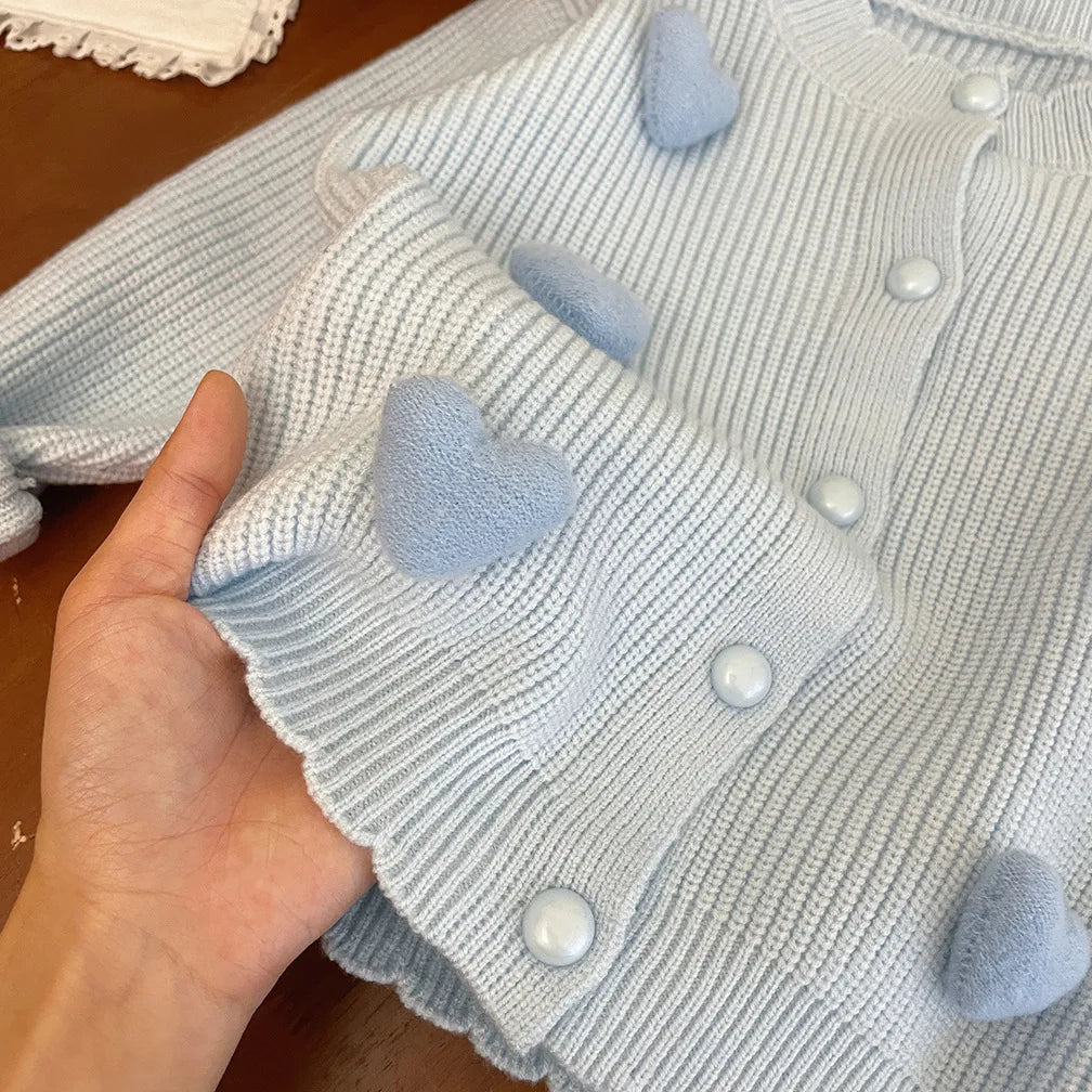 3D Mini Pastel Hearts Cardigan