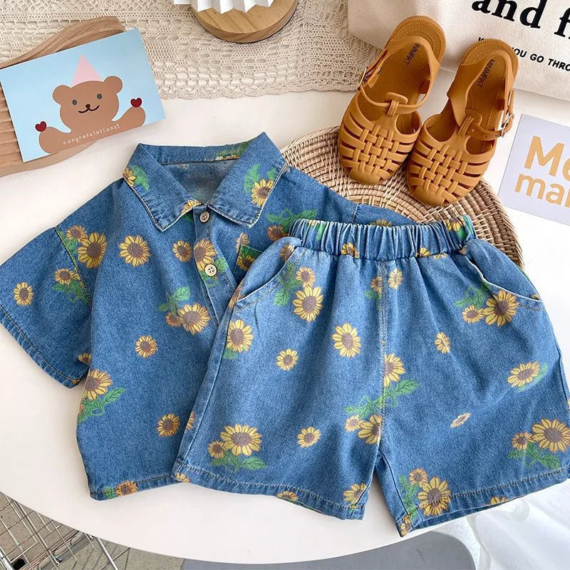 Denim Sunflower Print 2 Piece Set