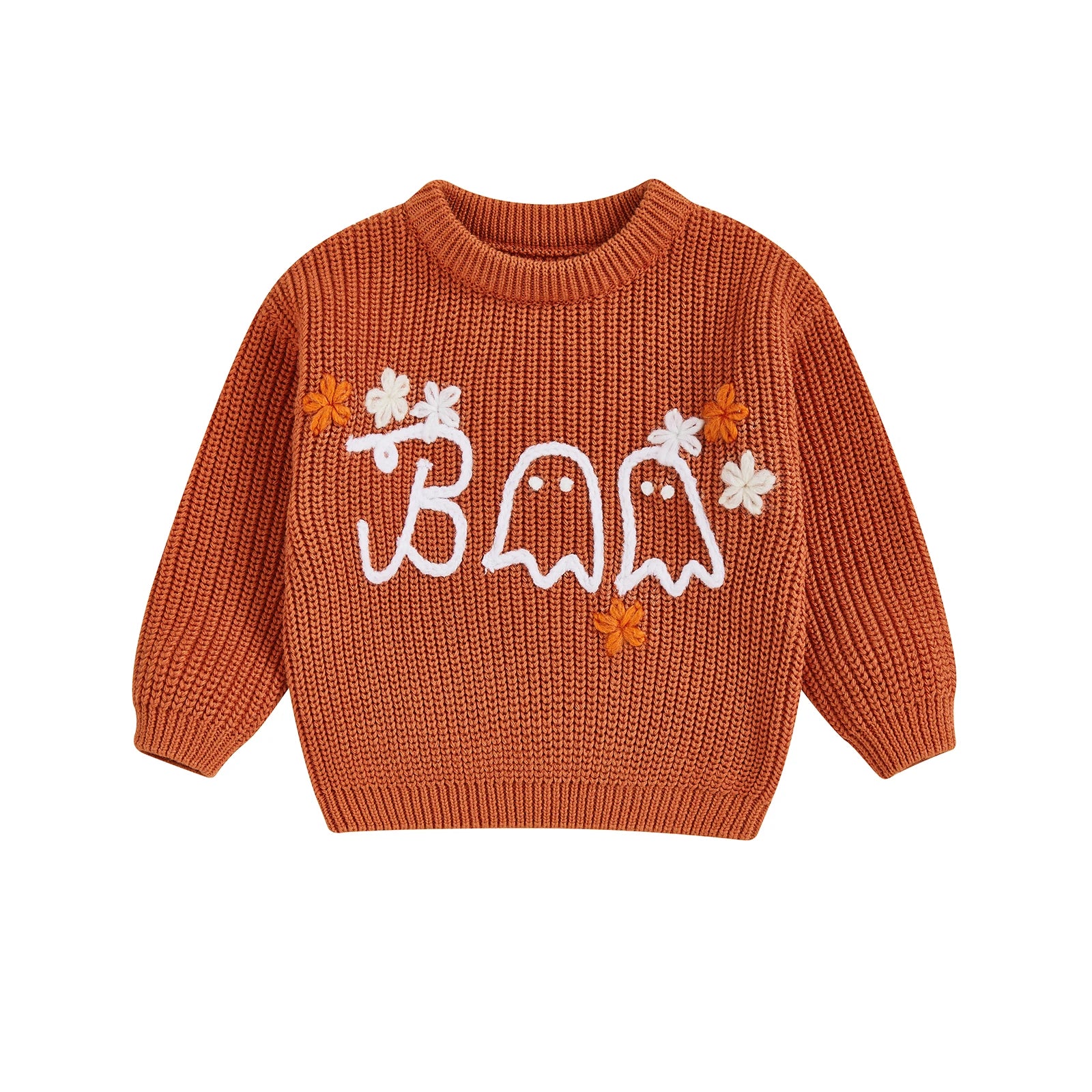 BOO Ghost Flower Embroidered Pullover