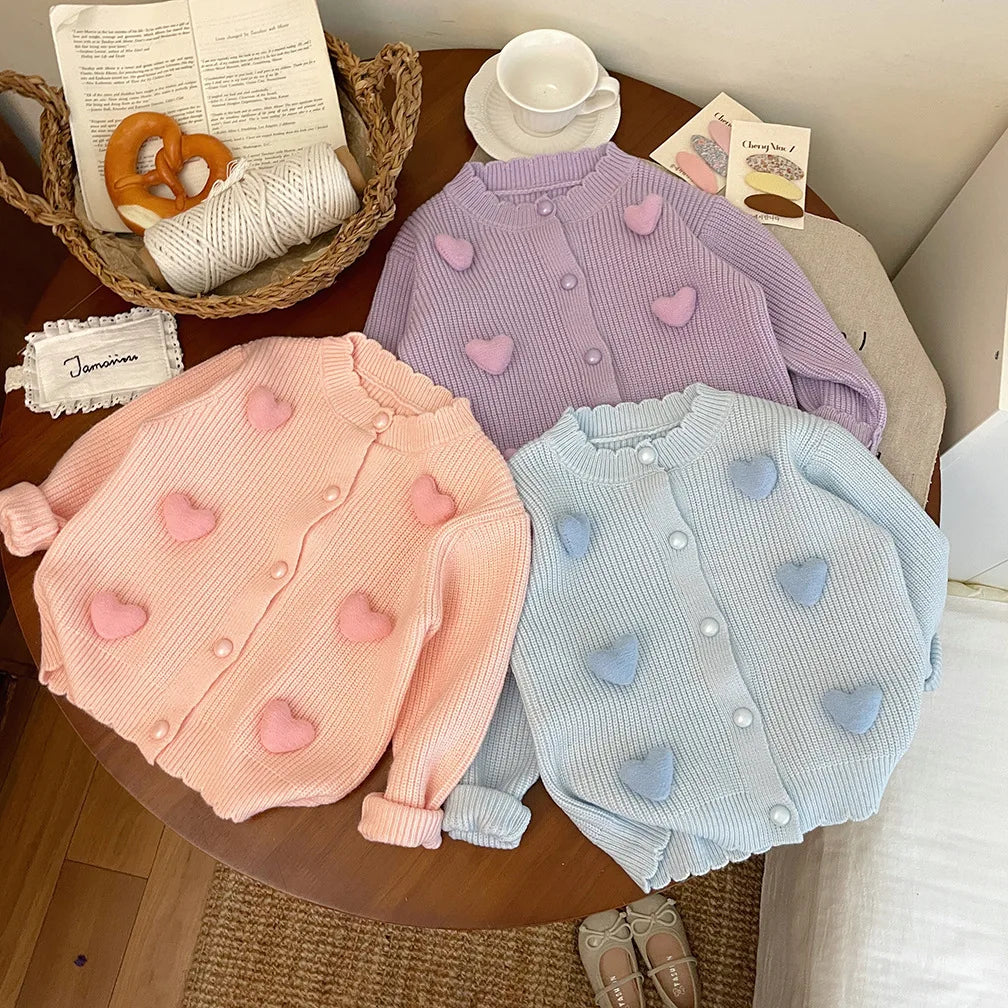 3D Mini Pastel Hearts Cardigan