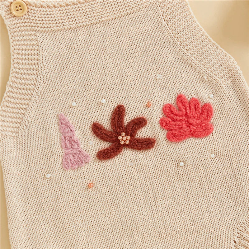 Seashell Embroidery Knit Romper