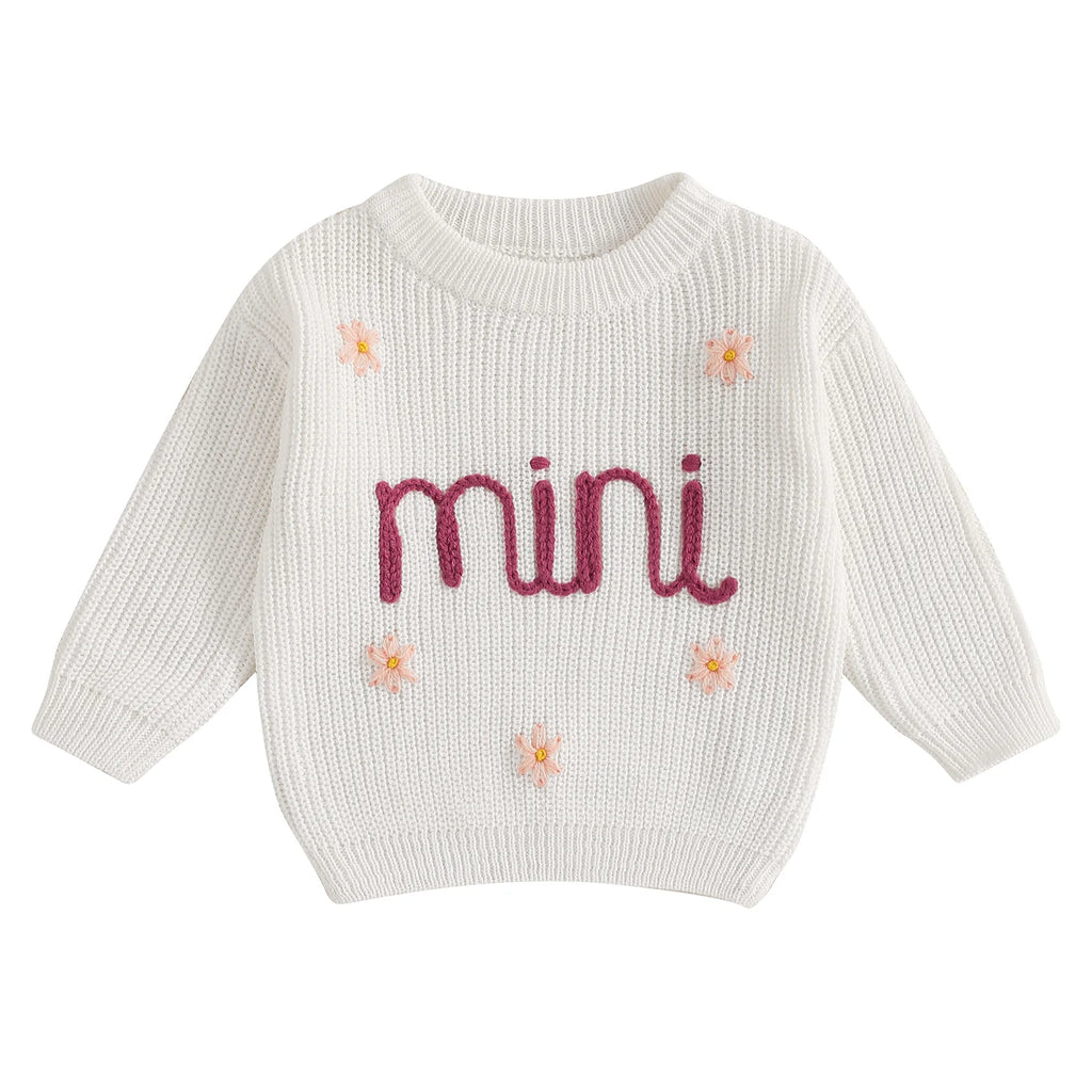 Mini Flower Embroidery Knit Pullover