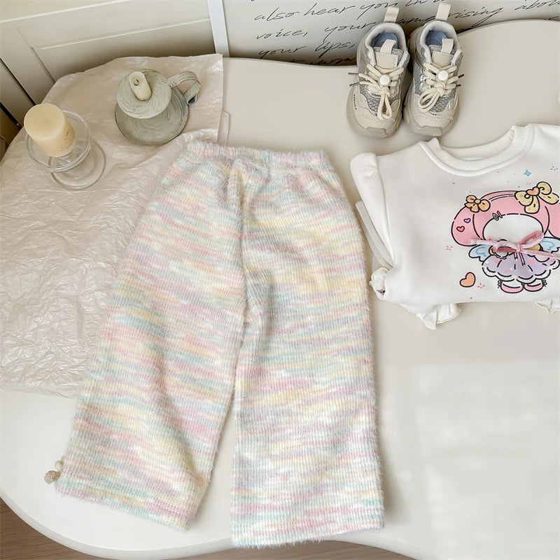 Fleece Rainbow Pastel Wide Leg Trousers