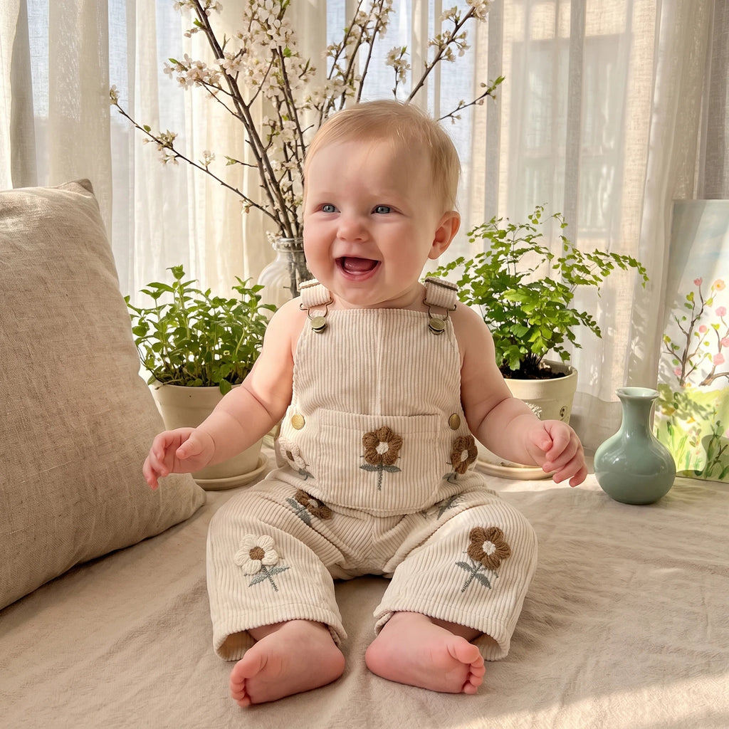 Flower Power Embroidery Corduroy Dungarees