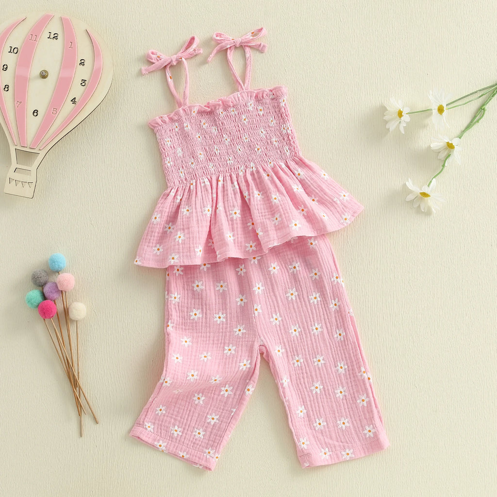 Daisy Print Tie-up Camisole & Trousers Set