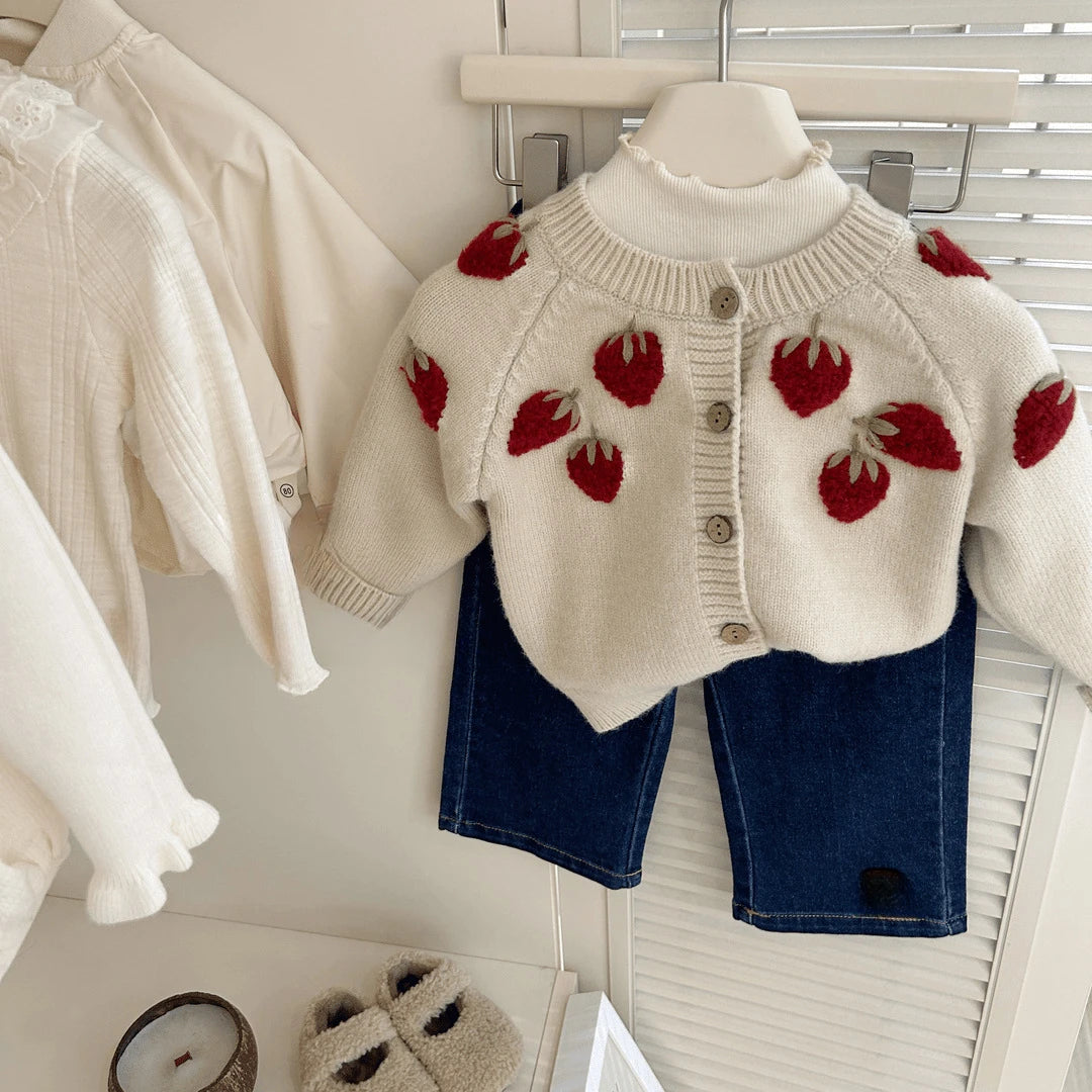 Embroidered 3D Strawberry Cardigan