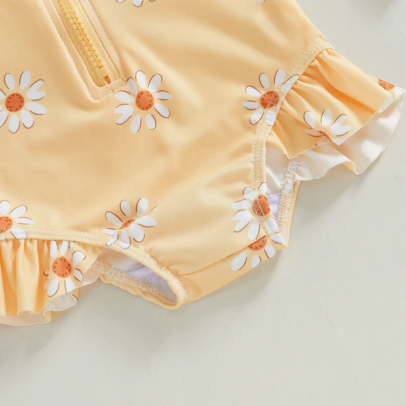 Daisy Print Zip-up Swimsuit and Hat