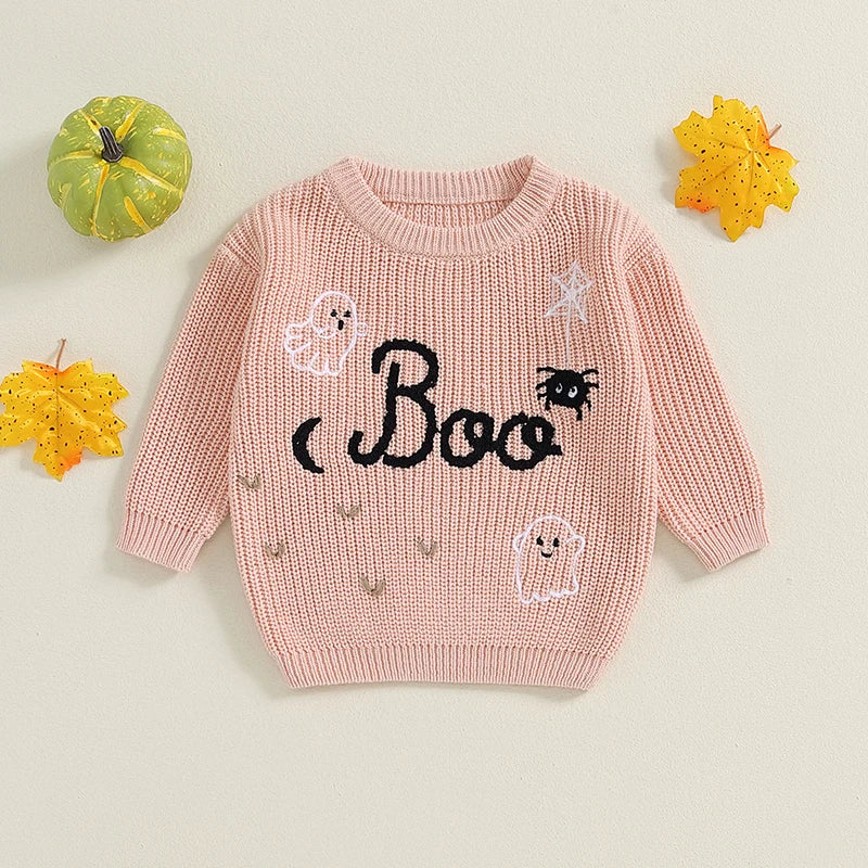 Boo Halloween Crochet Embroidery Jumper