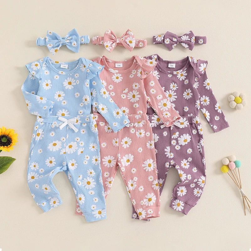 Ribbed Ruffle All-over Daisy Print Set