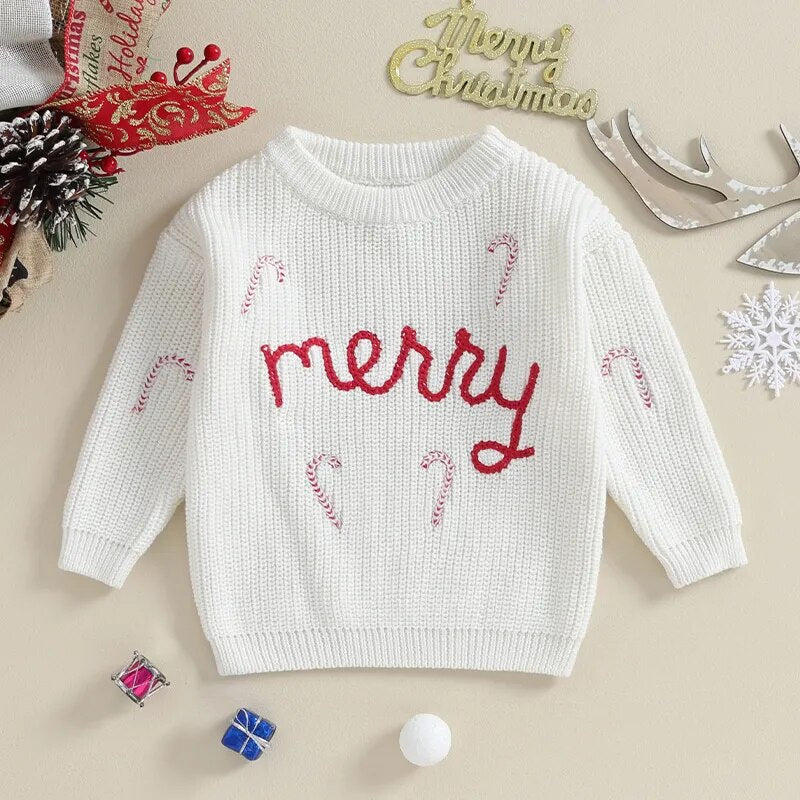 Merry Candy Cane Embroidery Pullover