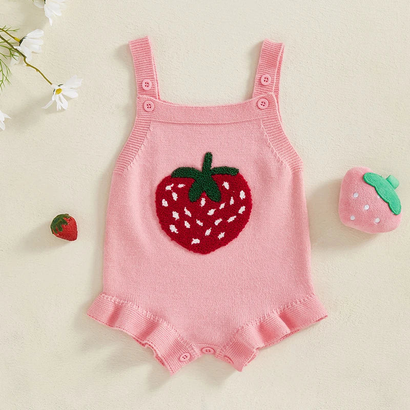 Ruffle Trim Strawberry Knit Romper
