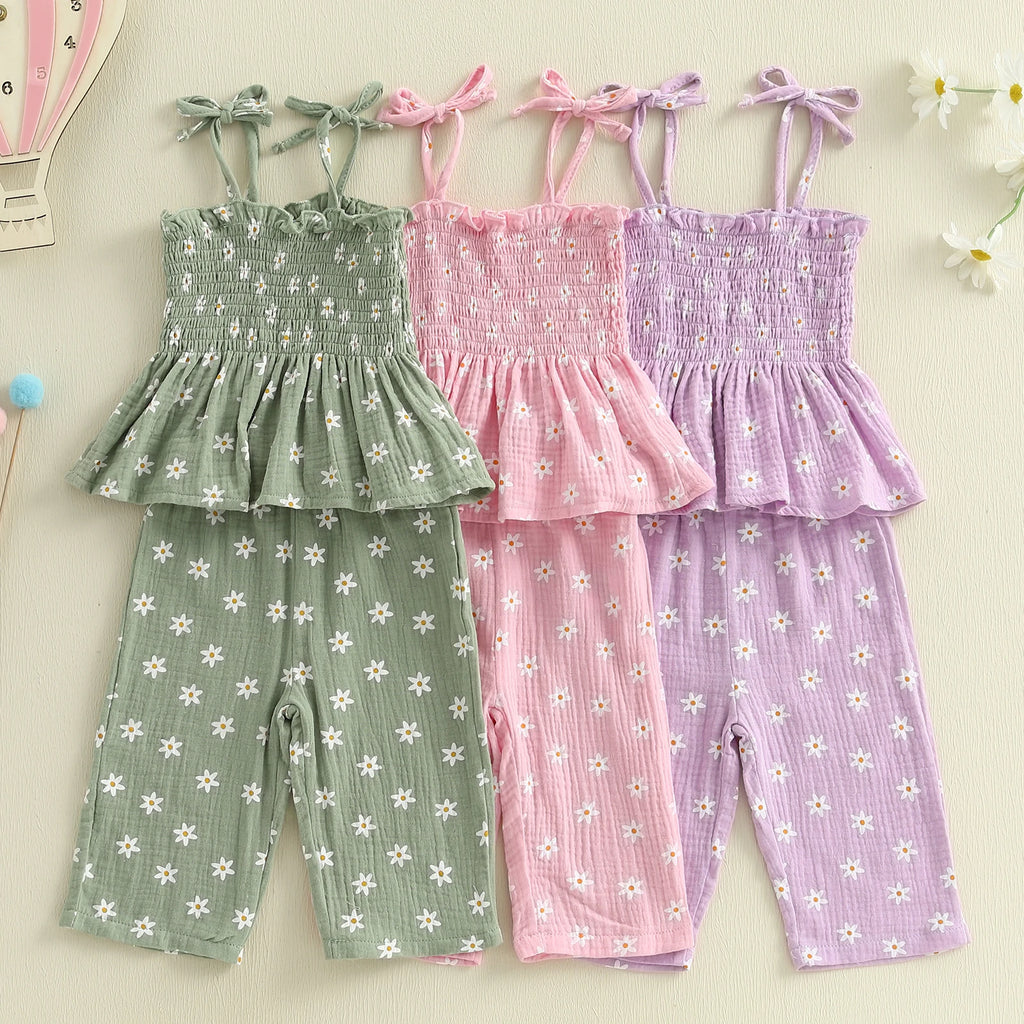 Daisy Print Tie-up Camisole & Trousers Set