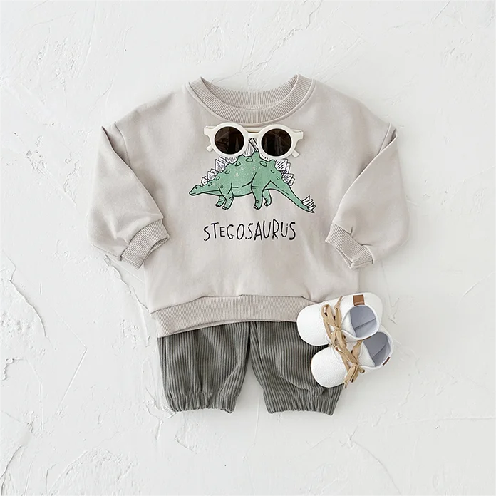Dinosaur Print Pullover & Corduroy Trousers Set