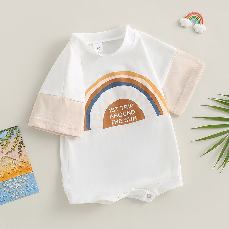 First Trip Around The Sun Rainbow Romper
