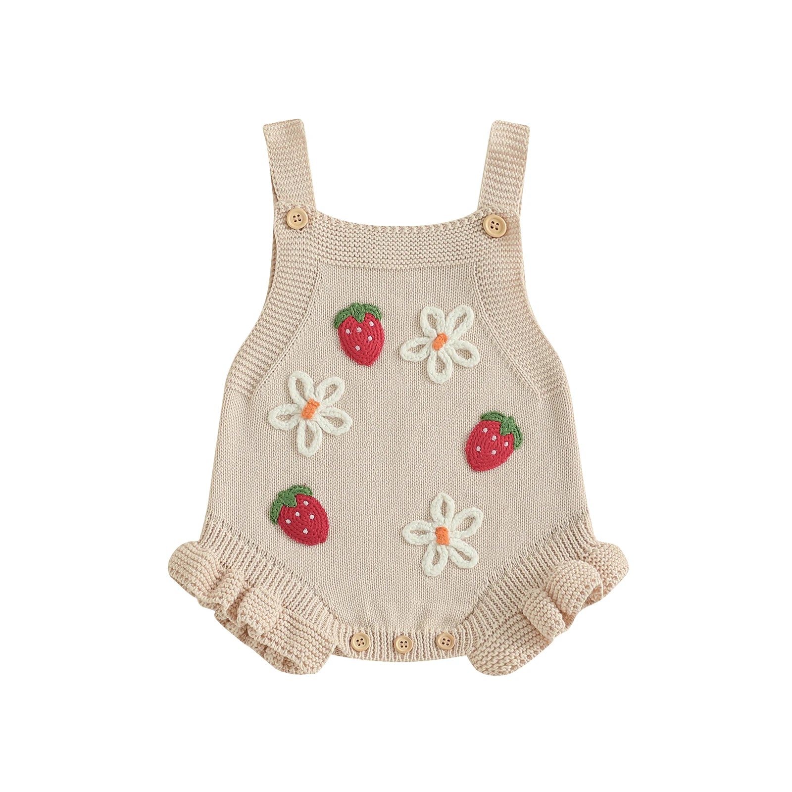 Strawberries & Daisies Embroidered Knit Romper