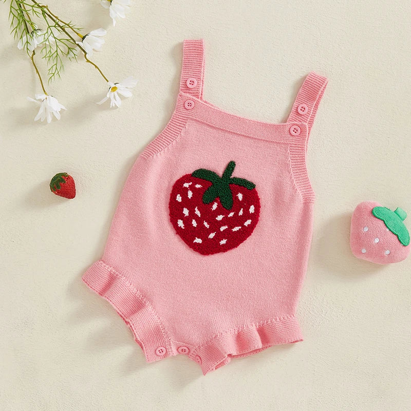 Ruffle Trim Strawberry Knit Romper