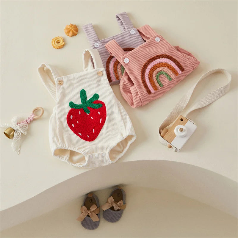 Corduroy Rainbow/Strawberry Romper