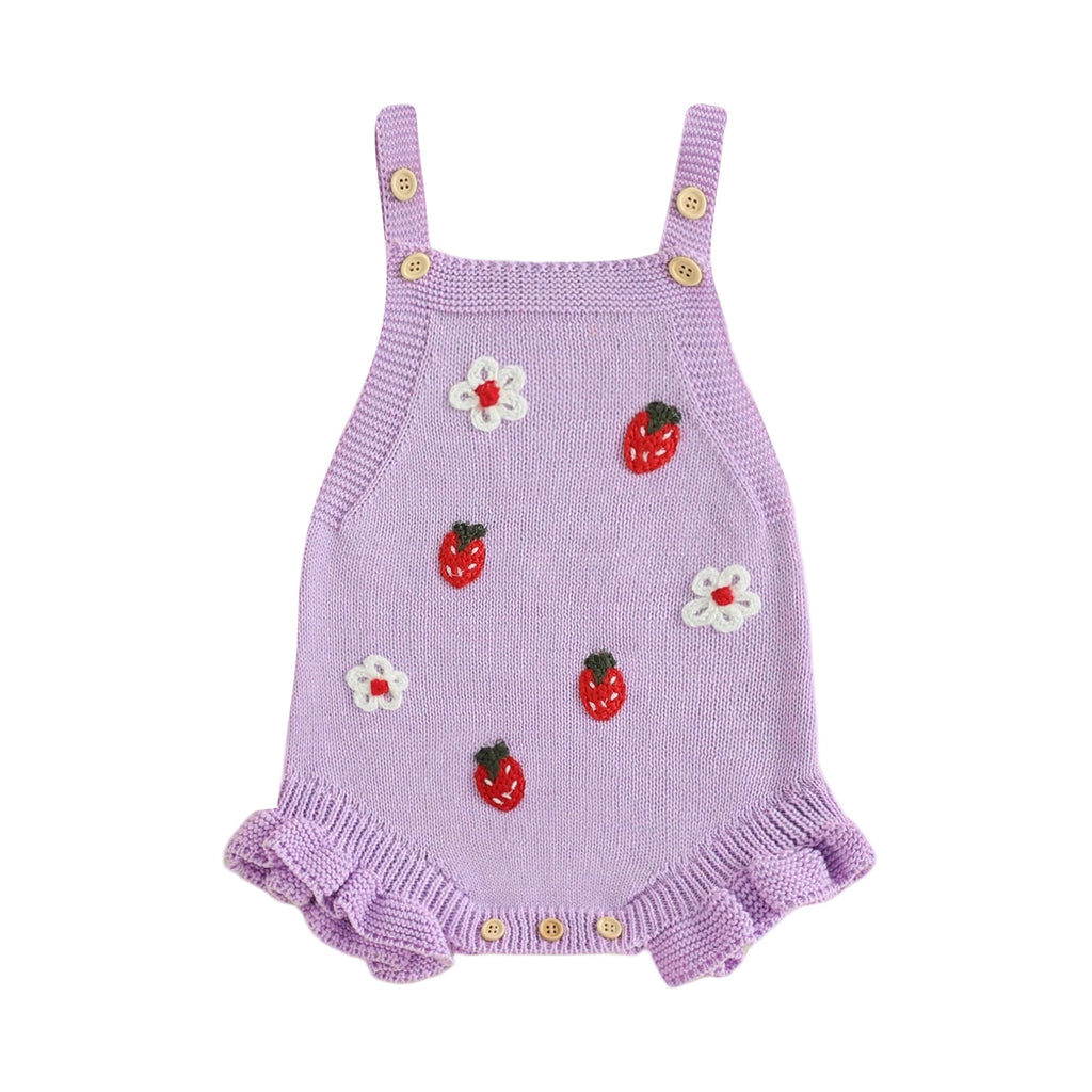 Strawberries & Flowers Knit Ruffle Romper