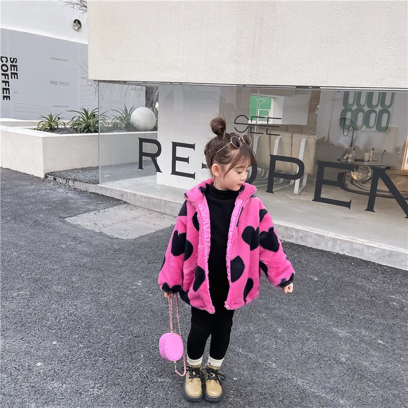 Pink & Black Heart Fleece Coat