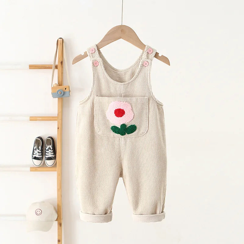 Tulip Embroidery Corduroy Dungarees
