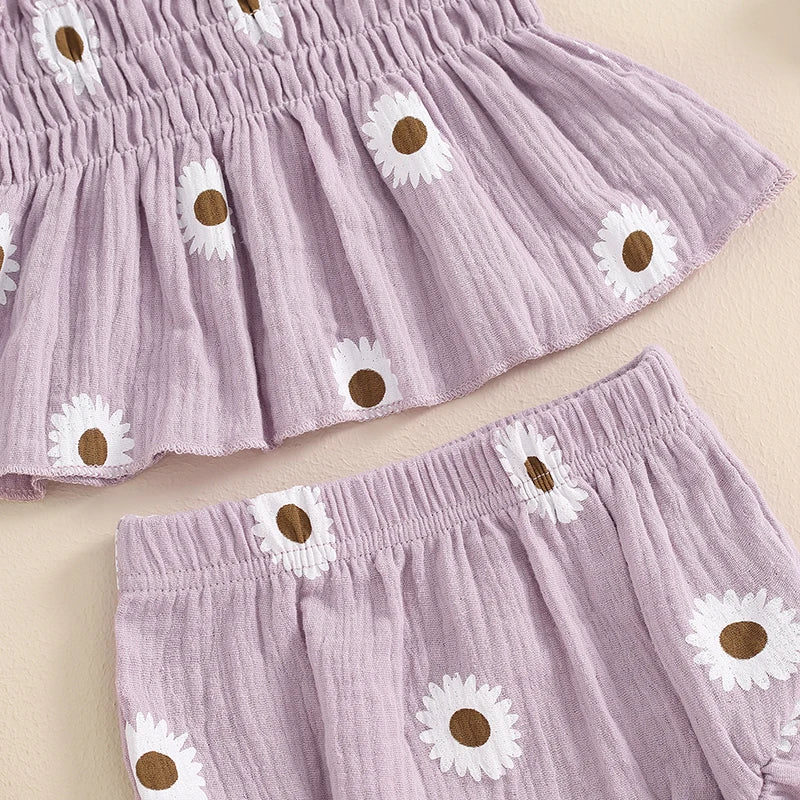 Pleated Daisy Print Camisole, Bloomers & Headband Set