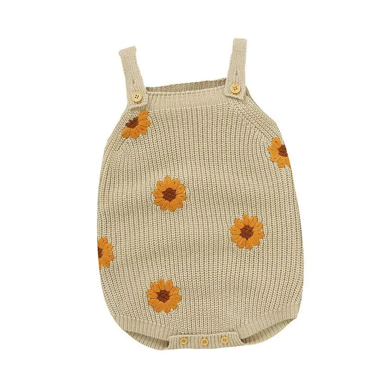 Sunflower Embroidery Knit Romper