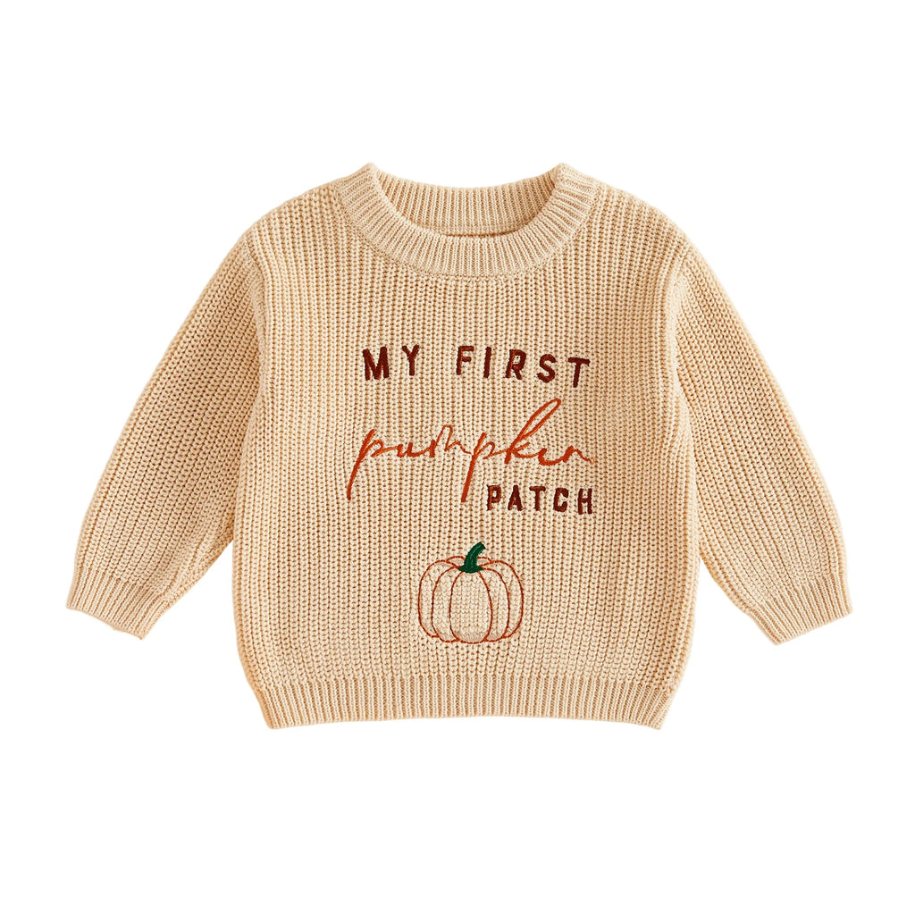My First Pumpkin Patch Embroidery Knit Sweater