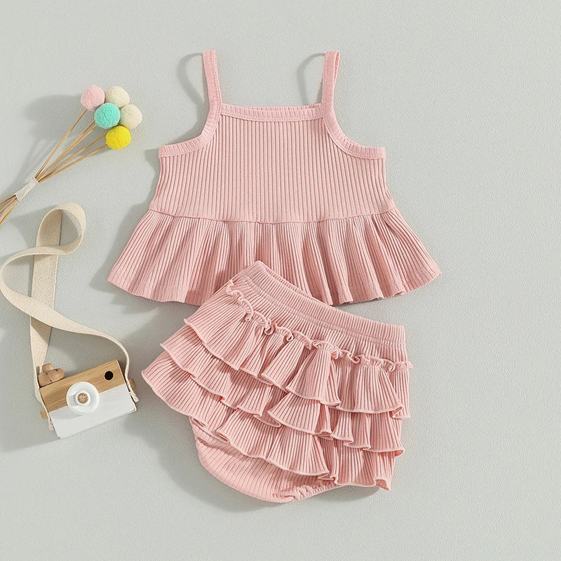Ribbed Ruffle Peplum Set