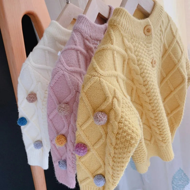 Chunky Pom Pom Knit Cardigan