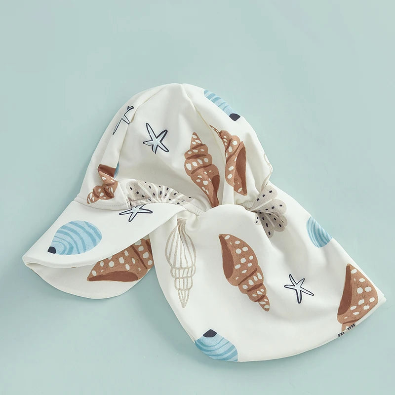 Seashell Print Swimsuit with Hat