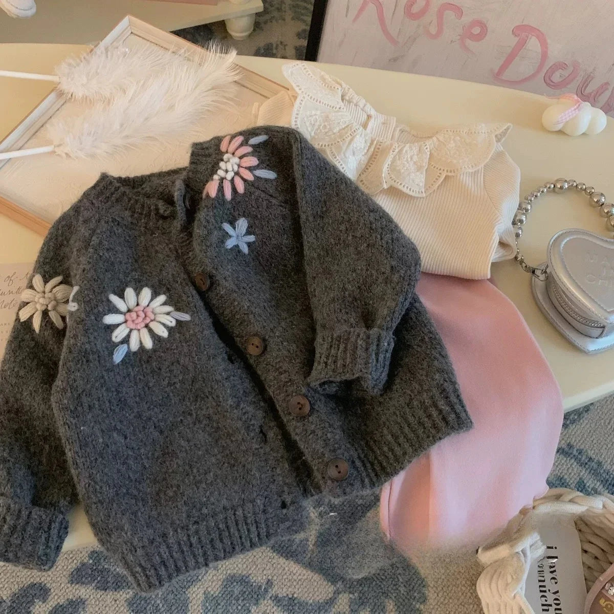 Chunky Embroidered Knitted Floral Cardigan