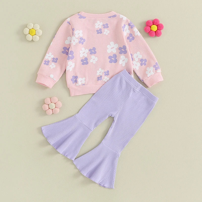 Pastel Dreams Floral Print Pullover & Flares Set