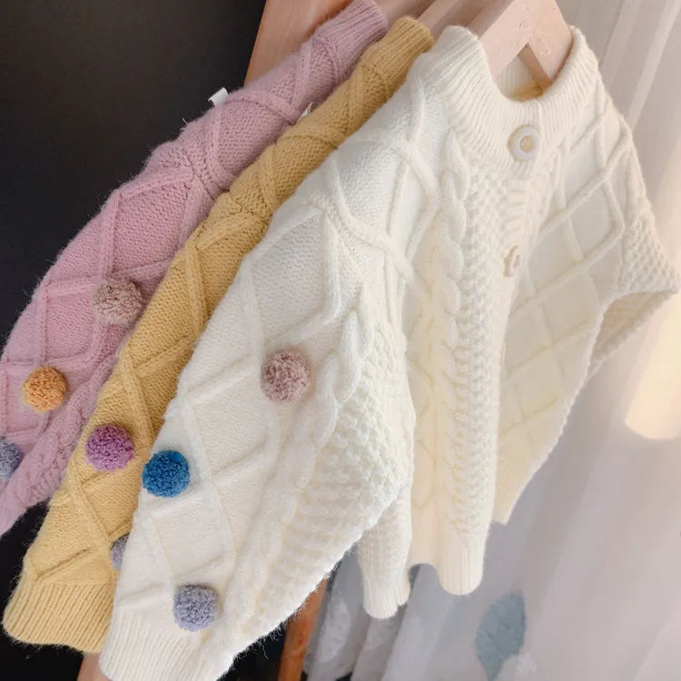 Chunky Pom Pom Knit Cardigan