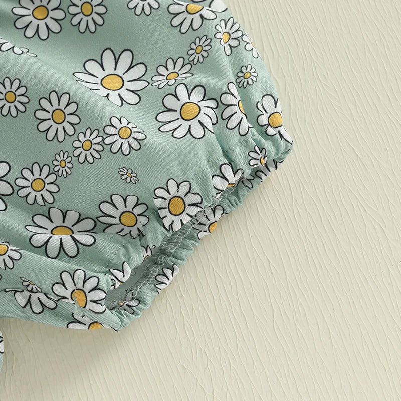 Mama's Mini Daisy Print Romper, Shorts & Headband Set
