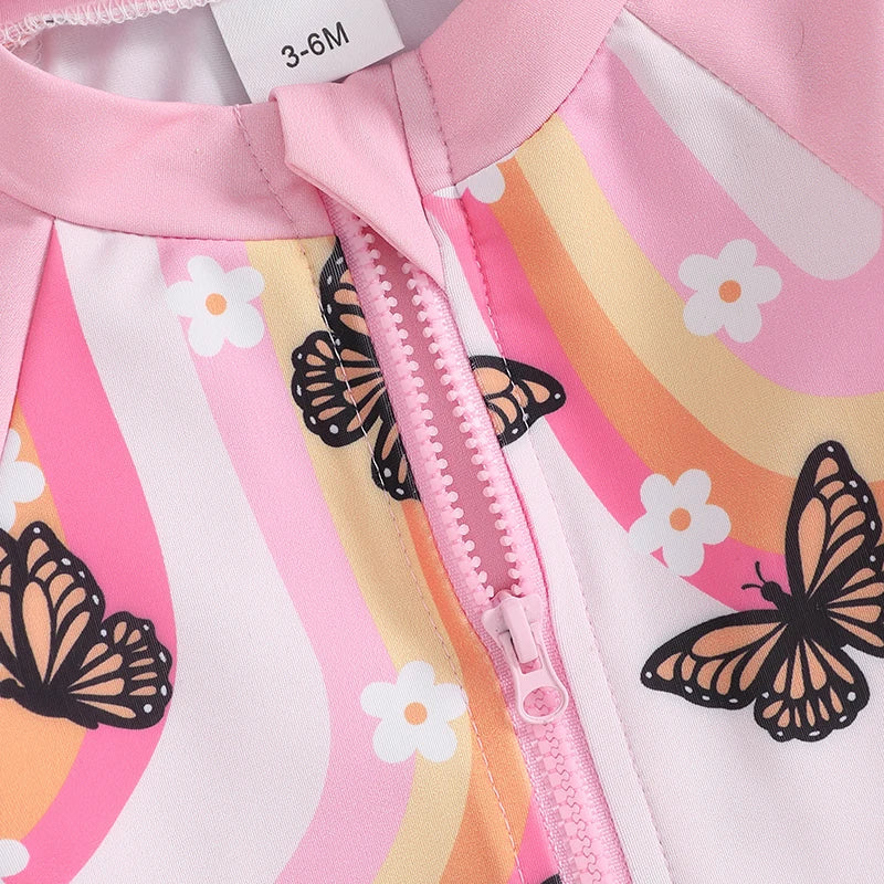 Butterfly Rainbow Print Swimsuit with Hat