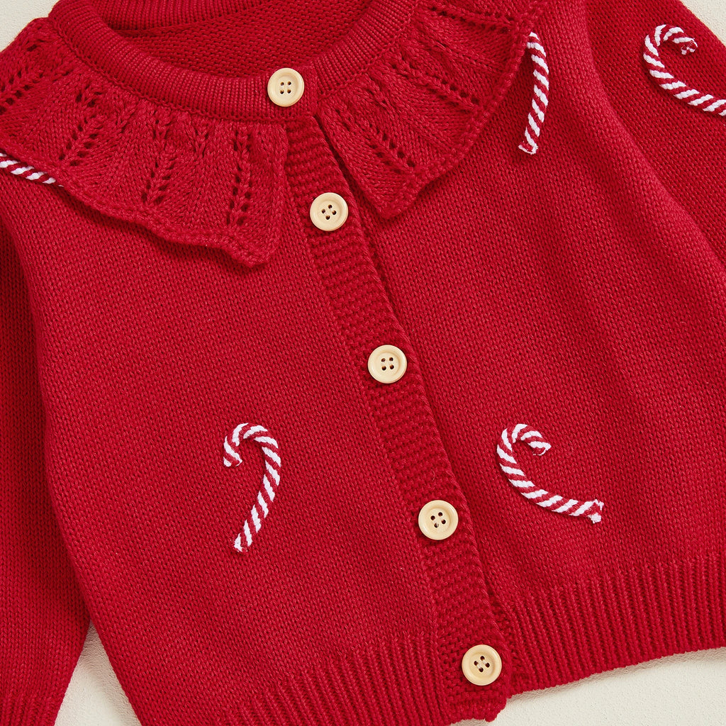 Candy Cane Embroidery Cardigan