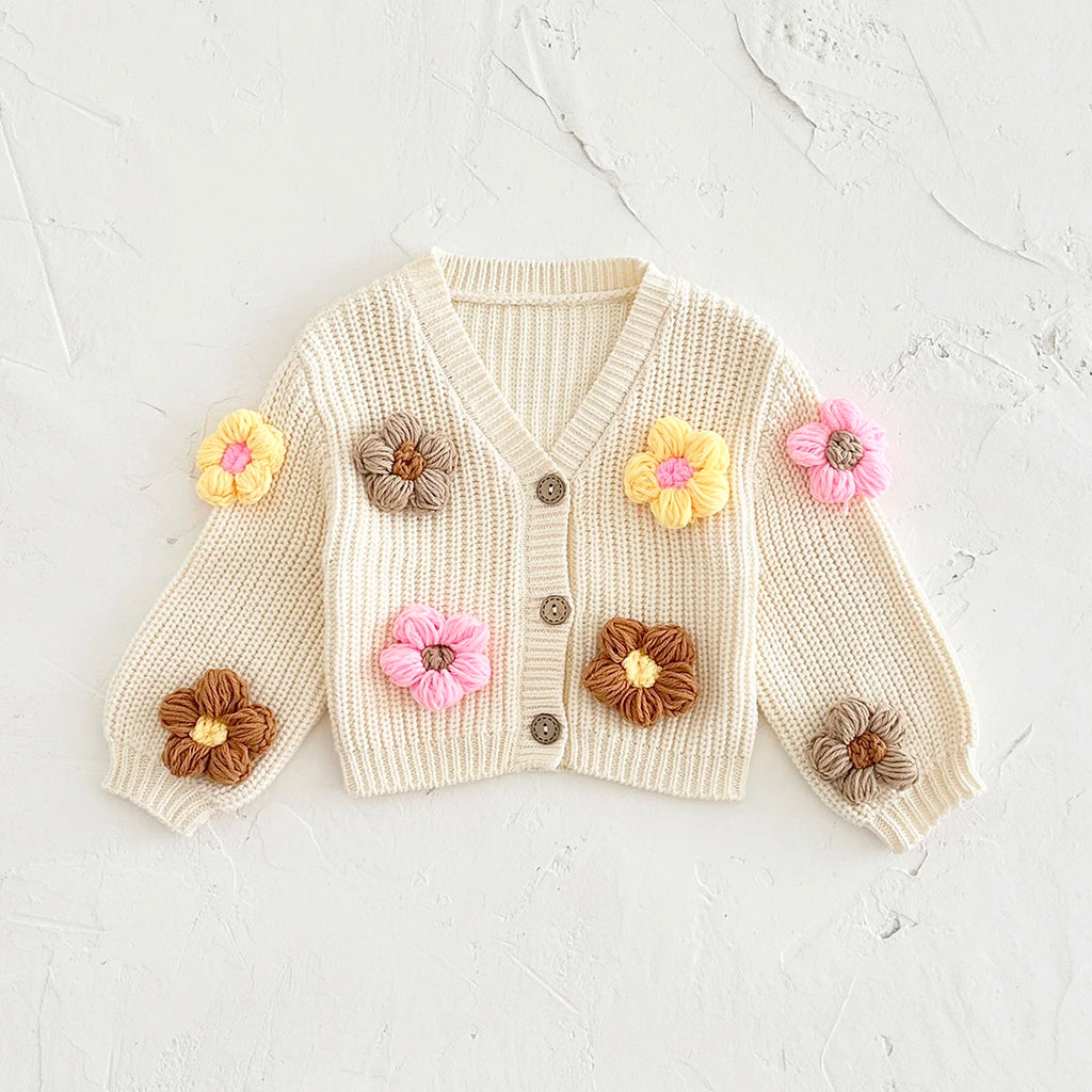 Chunky Knit 3D Flower Cardigan