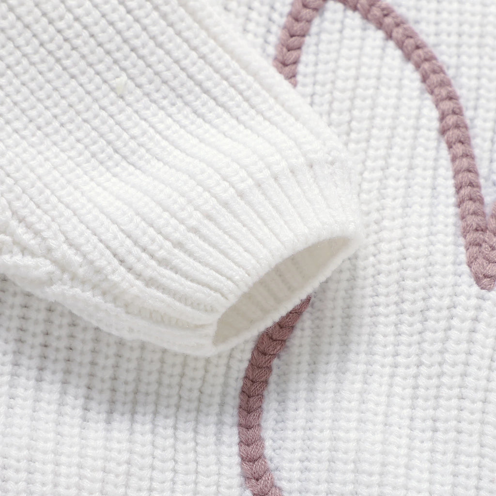 Embroidery Bunny Daisy Knit Pullover