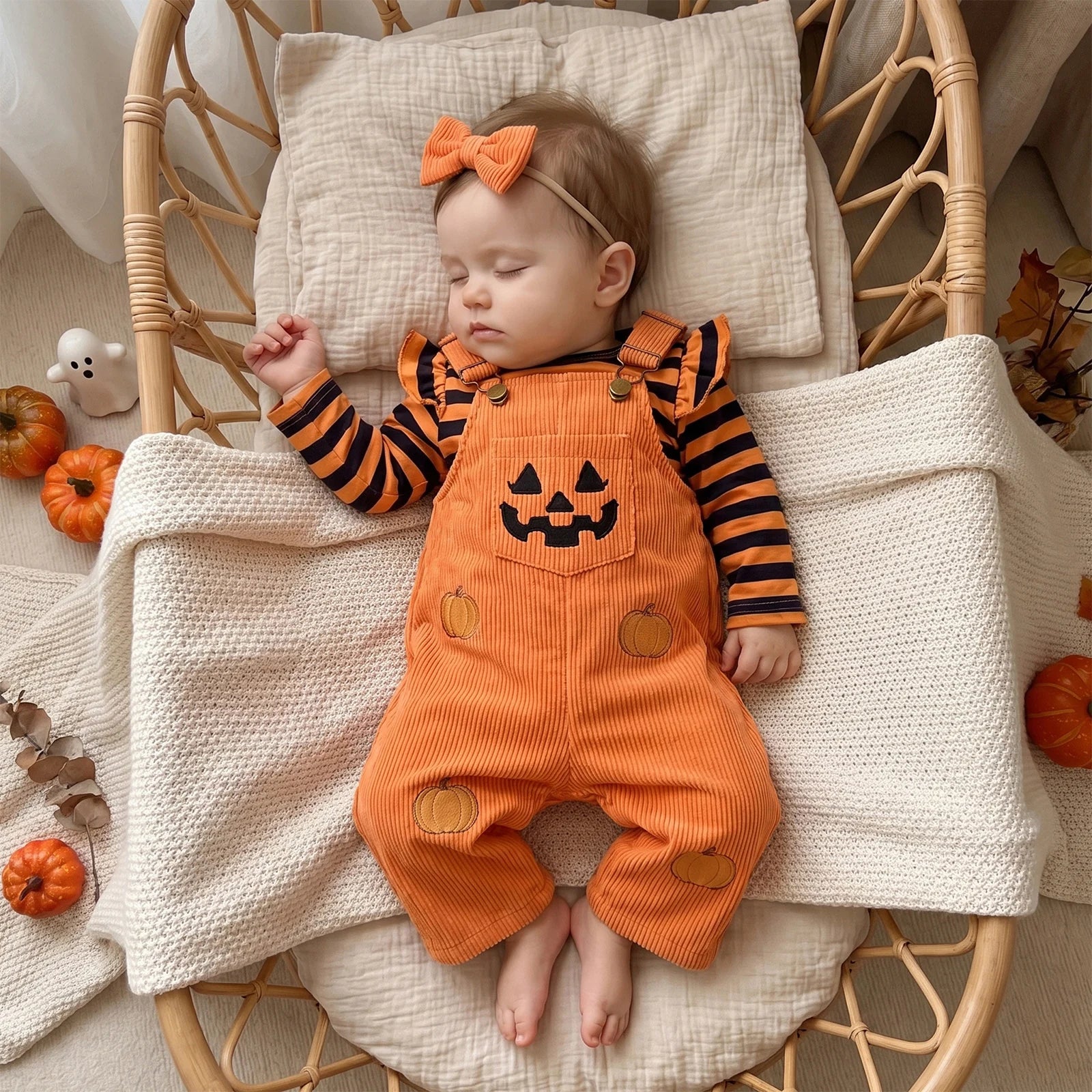 Pumpkin Dungarees Set