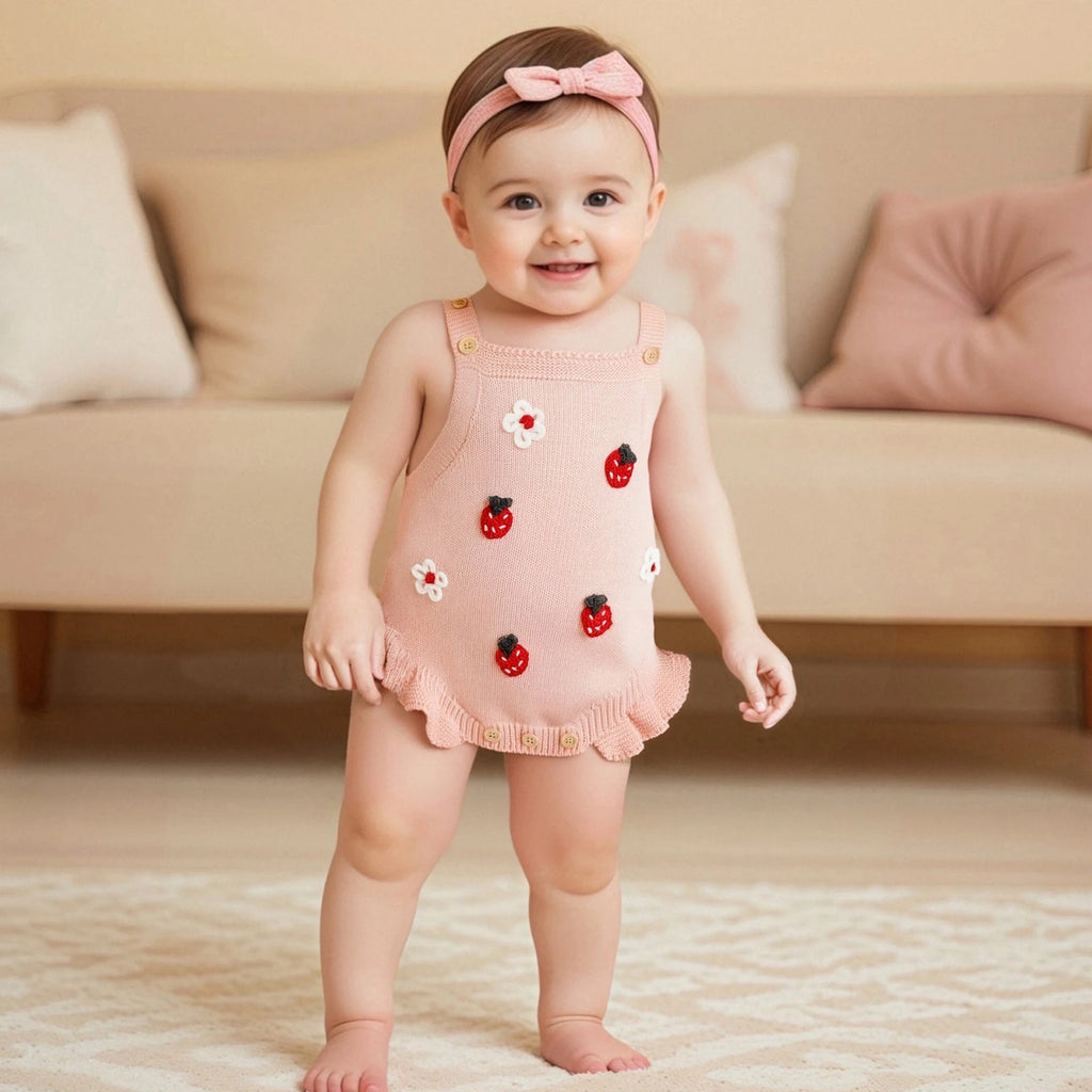 Strawberries & Flowers Knit Ruffle Romper